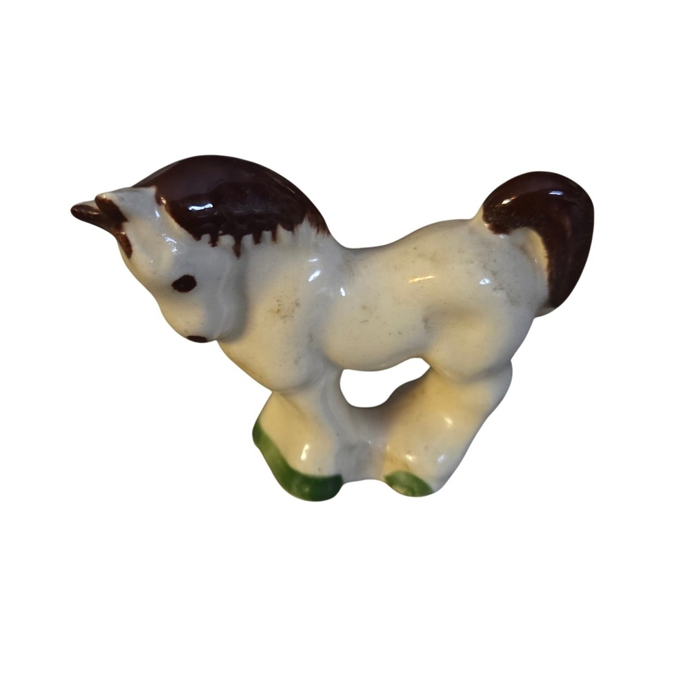 Vintage Rio Hondo Ceramic Horse Figurine Miniature White Brown Pony Hand Painted